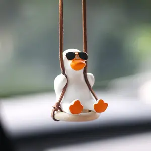 Cute Duck Car Pendant, Swinging Duck Rearview Mirror Hanging Ornament, Car Interior Decor, Birthday Gift for Couples, Car Hanging Decoration
