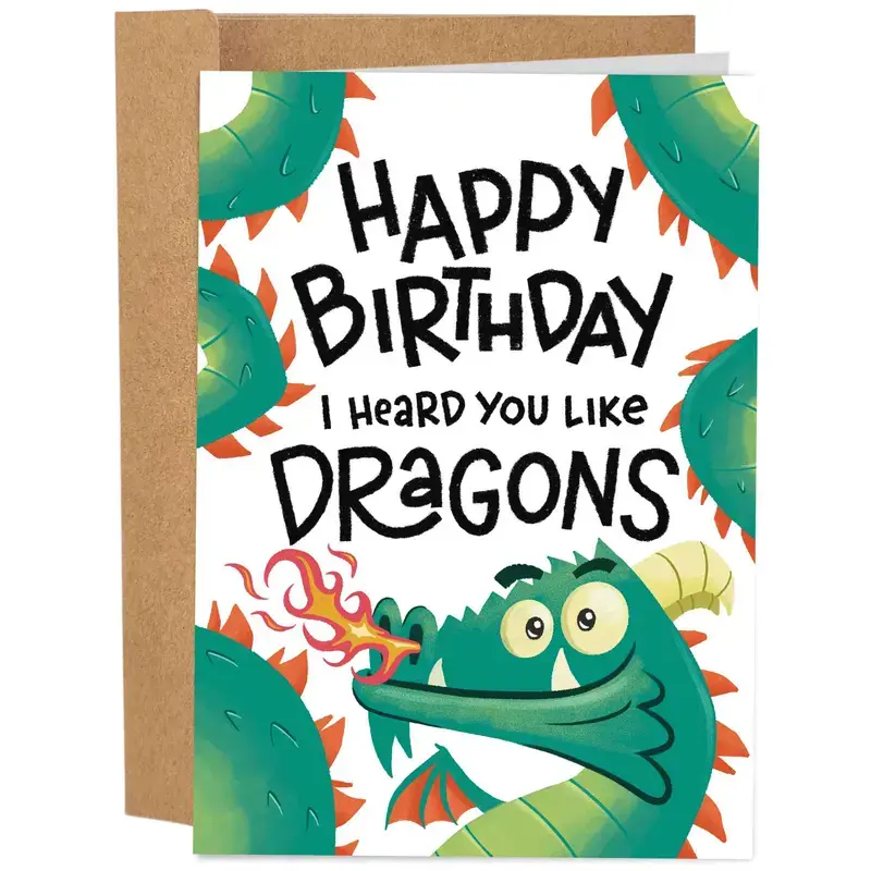 Funny Birthday Card - Funny Dragon Design Novelty Birthday Card with Large Writing Space, Hilarious Gift for Friends, Family, Kids & Dragon Lovers, Birthday Party Surprise