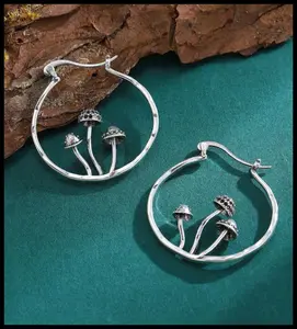 Large mushroom hoop - Earrings - Silver - 2"
