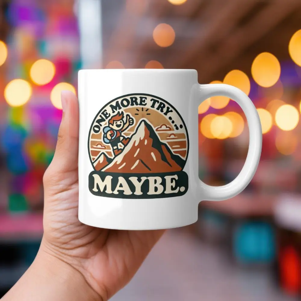 One More Try Maybe Mug, Funny Rock Climbing Coffee Cup, Mountain Climber Gift, Outdoor Adventure Mug, Hiking Enthusiast Cup