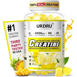 URDRU Creatine Monohydrate Gummies for Men & Women 0g Sugar 1500mg Per Gummy 90 Count Pineapple Flavor Vegan Non-GMO Energy Endurance Recovery