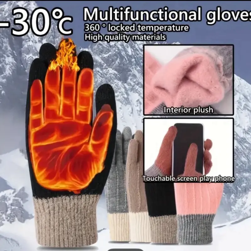 Women's & Unisex Winter Warm Touchscreen Gloves - Thickened Cold Weather Driving, Skiing, Cycling Gloves with Smartphone Compatibility, Non-Slip Grip, Elastic Wrist Fit for Smartphone & Tablet Use (Hand Washable)