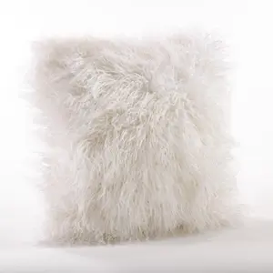 212 MAIN 22 in. Square Mongolian Acrylic Faux Fur Throw Pillow, Ivory, Lavish Luxurious Feel, Acrylic Fur