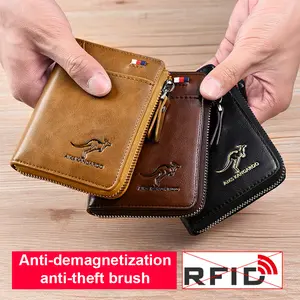 Men's Wallet RFID Blocking PU Leather Zipper Purse Wallet with ID Window & 10 Credit Card Slots Durable Retro Short Multi-function Credit Card Holder Perfect Gift