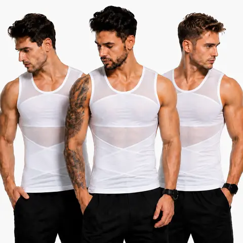 Men’s 3-Pack Solid Sports Vests - Stretchable Activewear with Invisible Abdomen Support, Back Comfort, Breathable Sweat-Cool Mesh, Sweat-Ready Airflow | All-Seasons Sports Apparel for Daily Gym or Office