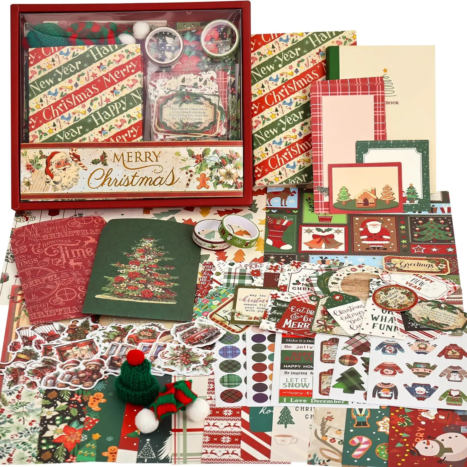 Christmas Paper Scrapbooking Supplies Kit - Junk Journaling Supplies, Creative Paper Kit, Includes Stickers/Tapes & Stationery for Easy Crafting, Made for Bullet Junk Journals, Great for Holiday Scrapbook Pages, Festive Gift for Women