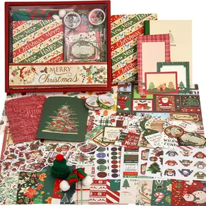Christmas Scrapbooking Supplies Kit, Aesthetic New Year Festival Scrapbook Kits for Bullet Junk Journal, Stationery, Notebook, DIY Cute Journaling Supplies, Craft Christma Gift for Teen Girl Kid Women