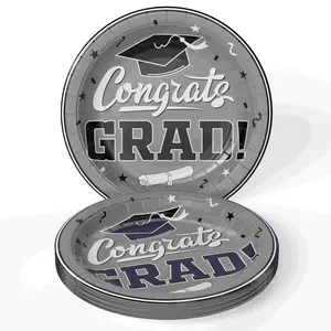 9 In. White/Silver Graduation Plates | 24 Count