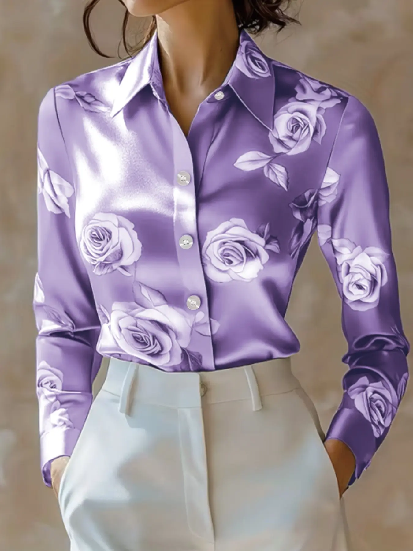 New arrivals in fashionable Elegant Chic women's clothing: High-end Casual Chic Floral printed Long Sleeves Fitted button-down blouses shirts, Boho Cottagecore Blouse, Womenswear, Top, Casual Everyday Top