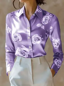 New arrivals in fashionable Elegant Chic women's clothing: High-end Casual Chic Floral printed Long Sleeves Fitted button-down blouses shirts, Boho Cottagecore Blouse, Womenswear, Top, Casual Everyday Top