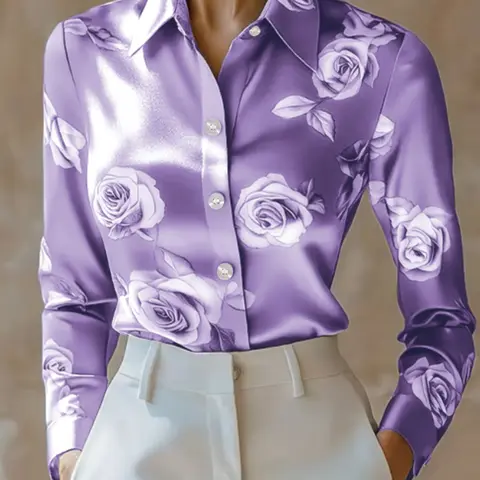 New arrivals in fashionable Elegant Chic women's clothing: High-end Casual Chic Floral printed Long Sleeves Fitted button-down blouses shirts, Boho Cottagecore Blouse, Womenswear, Top, Casual Everyday Top