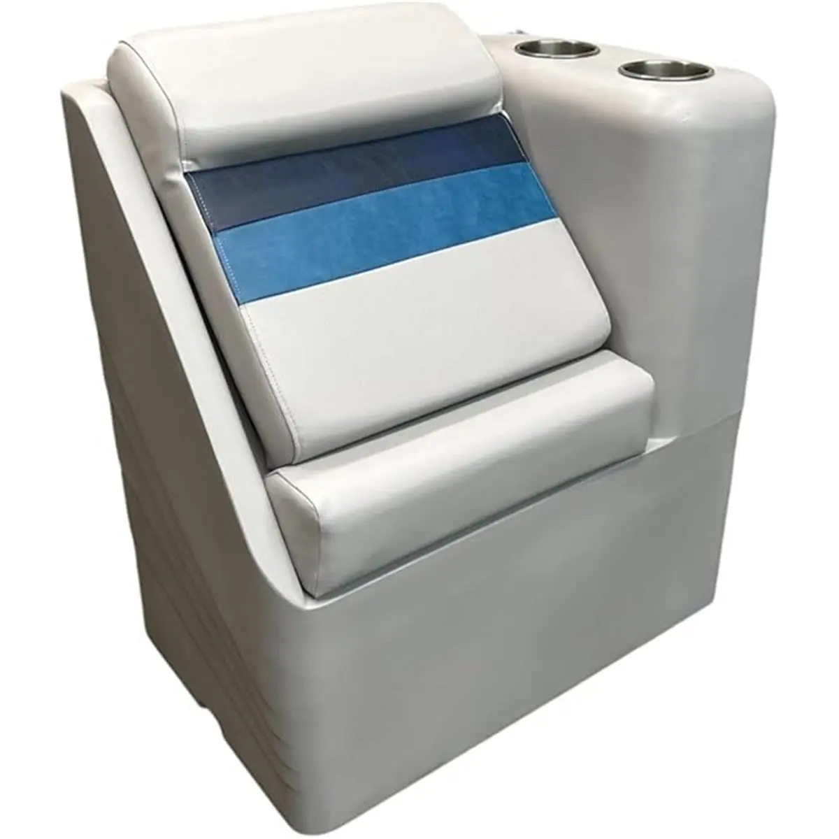 Horizon 3016-ABDK Premium Series Right Radius Lean-Back Salon Floor Pontoon Chair, 25.5 in, 30"h x 25.5"w x 16.5"d, Durable Plastic, Gray-Navy-Blue, 28 oz Marine Grade Vinyl, Contoured Cushions, Stainless Steel Sit-Down Salon Furniture