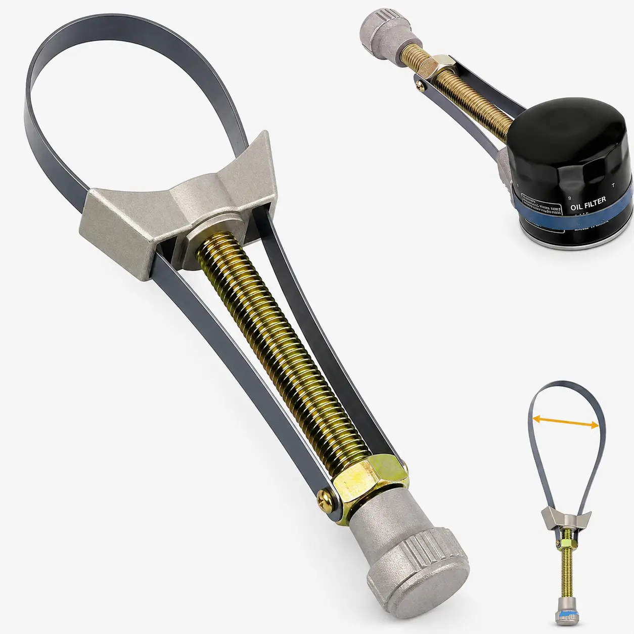 Adjustable Diameter Steel Strap Oil Filter Wrench, Anti-Rust Solid Structure, Non-Slip Labor-Safe Grip, for DIY Car Oil Change & Automotive Repair Maintenance