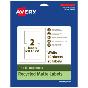 Avery Recycled Matte White Labels,  4" x 5" Rectangle