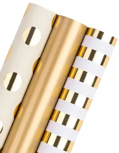 Gold Wrapping Paper Roll - 3 Rolls, 17x120 Inch, Foil Design for Birthday, Wedding & More