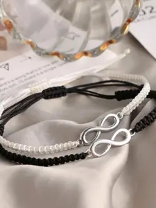 Two-Piece Adjustable Braided Bracelet Set, Friendship Couple Wristband, Daily Wear, 8-Word Infinite Design, Comfortable and Stylish