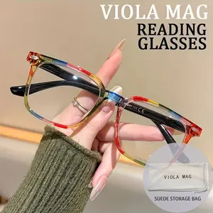New Fashion Retro Square Rhinestone Reading Glasses, +1.0 to +4.0 Strength, Lightweight Durable PC Material, Ideal for Daily Computer Use
