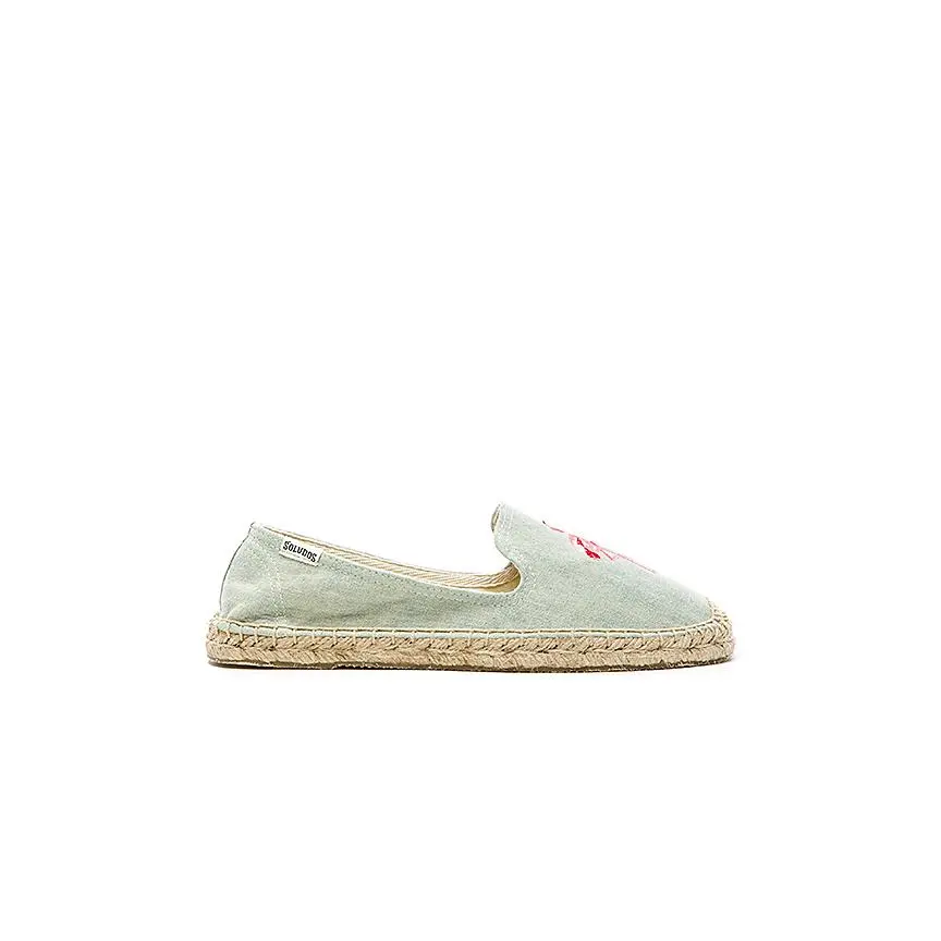 Soludos Flamingo Embroidered Espadrille in Light Chambray
