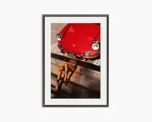 Retro Porsche 911 Poster, Red Porsche Coupe, Porsche Girls Print, Vintage Porsche Poster, Photography Prints, Museum Quality Photo Art Print