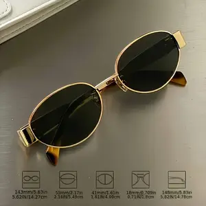 1 Piece Metal Frame Elegant Oval Glasses, Unisex Black Fashion Decorative Glasses - Daily Style Accessories