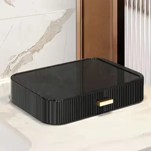 Stackable Cosmetics Organizer Drawers, Makeup Organizer and, for Desk and Dresser Countertops, Great for Palette, Skincare, Lipsticks, Nail Care-Black