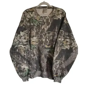 90s Real Tree Camo All-Over Crew Neck Sweatshirt Mossy Oak Camouflage Pattern L Vintage 1990s Outdoors Jerseys Long Sleeves Men's Tops Menswear Casual Classic Fashion Hoodie Crewneck Pullover Tropical(Sheets)