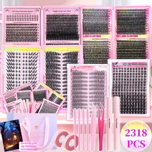 2318 Pcs Lash Clusters Kit, DlY Lash Clusters with Tools, Mixed Style Natural False Eyelashes, Eyelash Glue & Tweezers,ultra/Dramatic/Volume/Full/Bottom Lashes Clusters Kit, DlY Eyelash Extensions for Women, Cosmetic, Halloween, Diy Eyelash Extensions