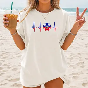 Haiti Heartbeat Soccer Country Colors Graphic T-Shirt