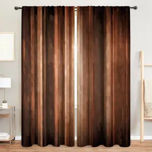 Brown Curtains 52W x 84H Inch Rod Pocket Western  Farmhouse Rusty Orange Bedroom Decor Rustic Copper Stripe Tan Bronze Modern Simple Printed Living Room Window Drapes Fabric 2 Panels
