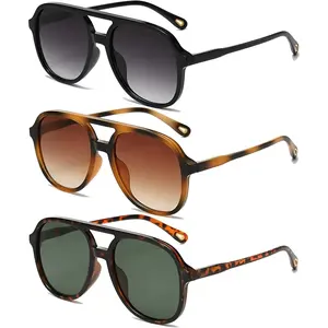 3 Pack Polarized Aviator Sunglasses Womens Mens 70s Vintage Trendy Square Aviators UV400 Protection Retro Sun Glasses