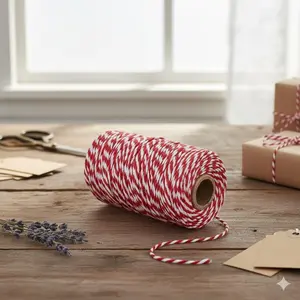 Red White Twisted Hemp String, Eco-Friendly DIY Gift Wrapping & Christmas Decoration Craft Cord, Sustainable Weaving Yarn for Baking & Handmade Projects, Multipurpose Natural Cotton Rope
