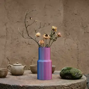 Gradient Color Plastic Ceramic Vase, Modern Minimalist Home Decor, Suitable for Tulips Roses Sunflowers, Multiple Colors Available