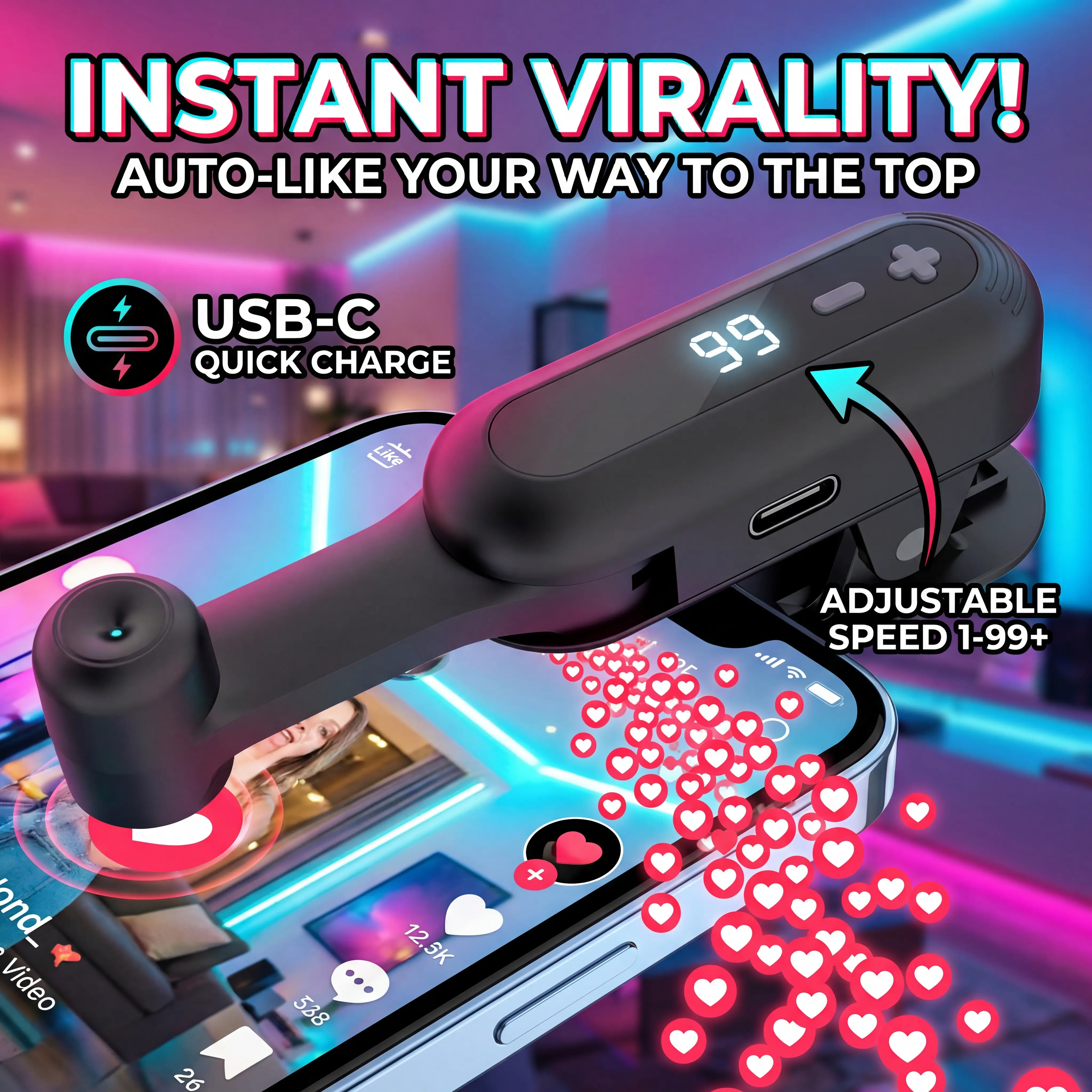 Multi-Gear Speed Adjustable Automatic Click Tool, Wireless Smart Screen Tapper for iOS and Android Devices, Instant Auto Tapping for Live Interaction and Social Platform Tasks