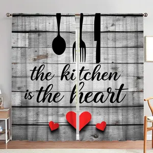 Wooden Pattern Kitchen Curtain, 1 Set Romantic Heart Pattern Door Curtain, Home Decor for Kitchen, Living Room, Bedroom, Hotel, Restaurant, Home Decoration Curtain