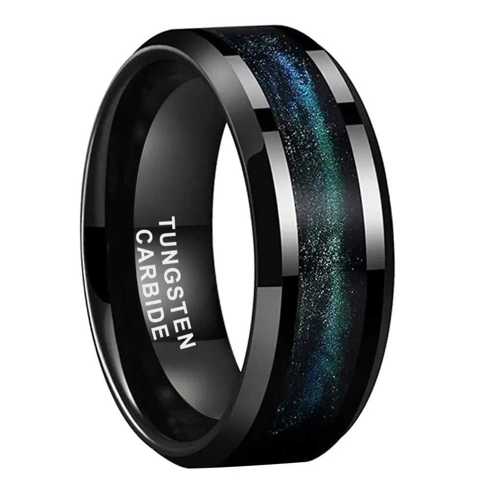 Black Tungsten Carbide Ring with Galaxy Inlay 8mm Comfort Fit Wedding Band for Men Women Black Tungsten Carbide Ring with Galaxy Inlay 8mm Comfort Fit Wedding Band for Men Women