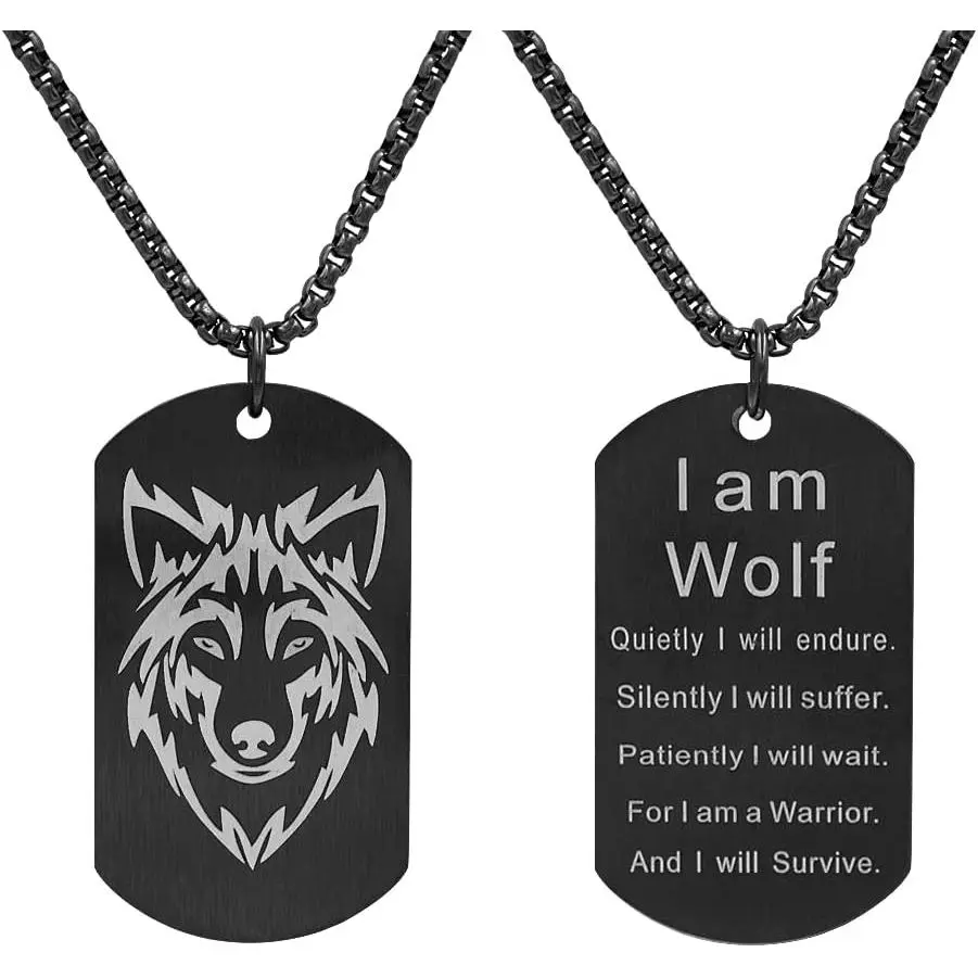 Men's Stainless Steel Wolf Necklace - Norse Fenrir Dog Tag Warrior Amulet, 27 in, 37g, for Viking LARP, Wolf Quote Display & All Saints Eve Costume, Survival, Cossack Costume, Medieval Times, Cosplay, Steel Cable, Animal, Necklaces, Viking Party, Annivers