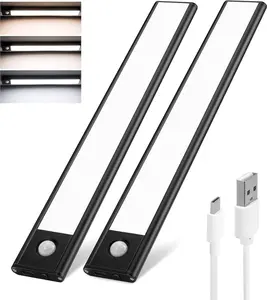 NEW Under Cabinet Lights Wireless,Under Counter Motion Sensor Light Kitchen, 54 LED Rechargeable Night Lighting,3 Color Temperatures Black Closet Light for Bedroom,Wardrobe, Stairs,Cupboard(2 Pack)
