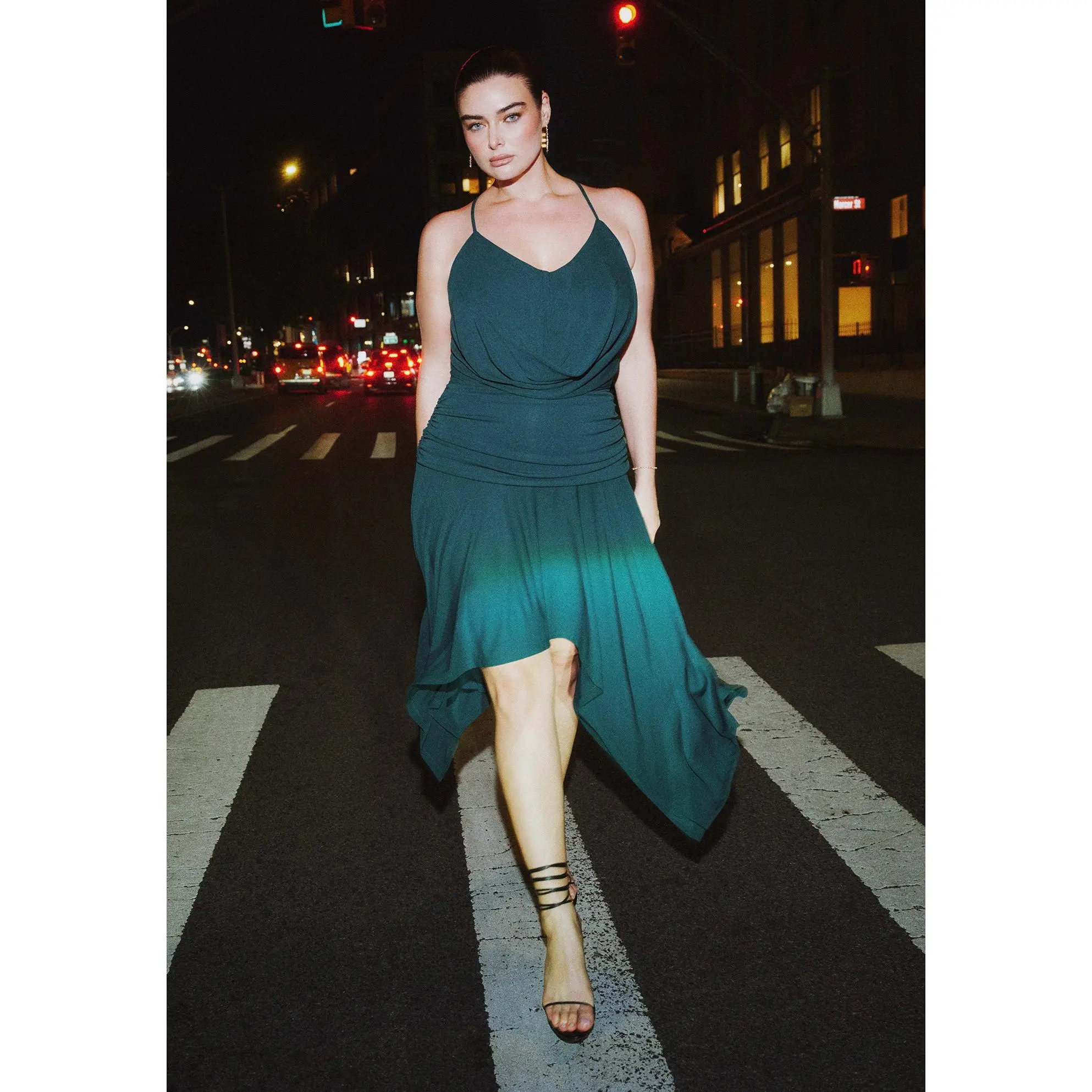ELOQUII Women's Plus Size Asym Hem Draped Jersey Midi Dress