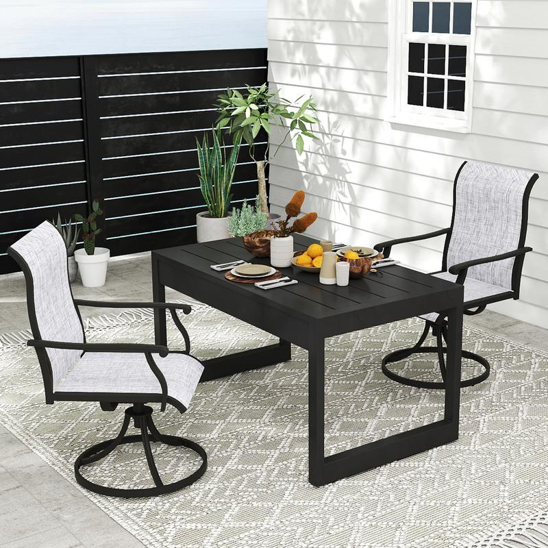 Outdoor Swivel Patio Dining Chairs Set of 2 360° Rocking Beige Textilene Mesh & Rust-Proof Steel 400 lb Capacity for Lawn Porch Garden