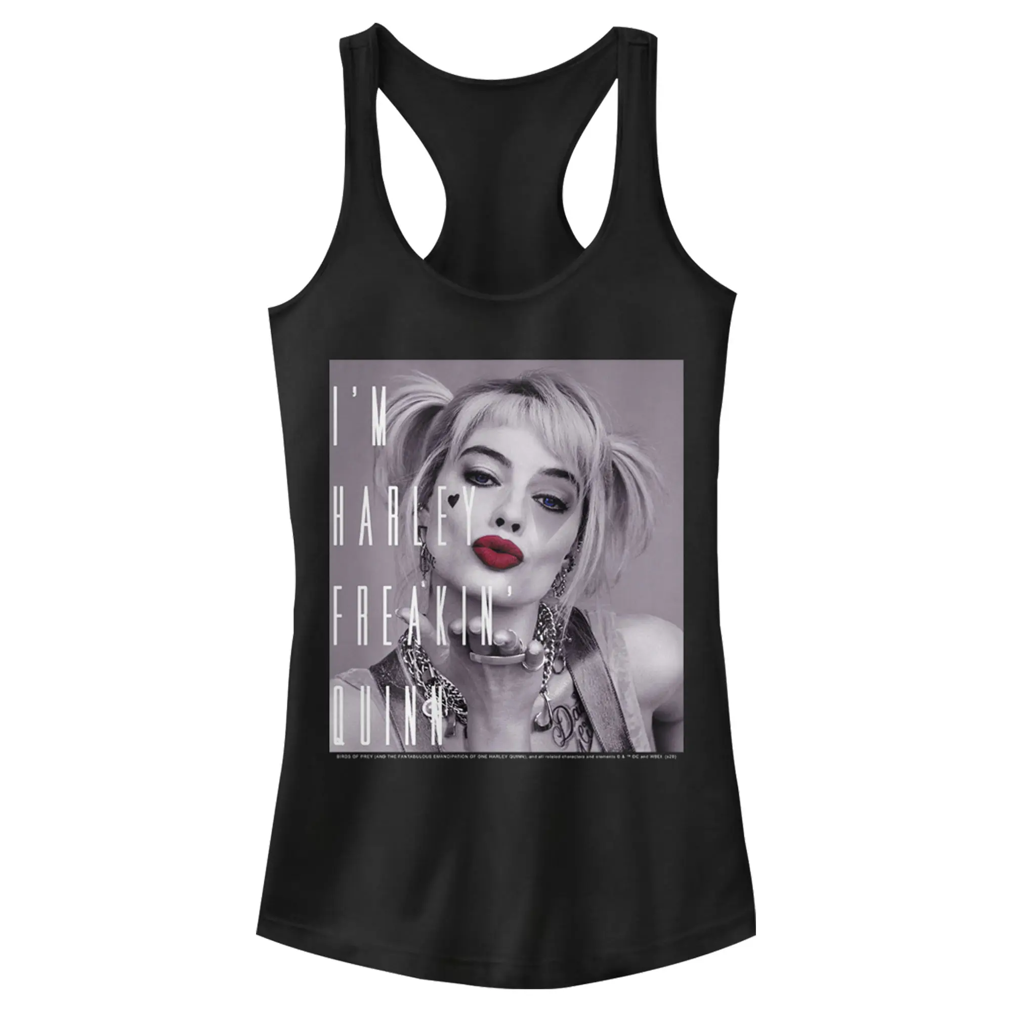 Juniors Womens Birds of Prey I'm Harley Freakin' Quinn Racerback Tank Top