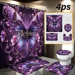 72x72 Inch Waterproof Shower Curtain Set, Christmas Butterfly Pattern, Easy Install, Durable Polyester Fiber, Perfect Gift Idea, Bathroom Accessory