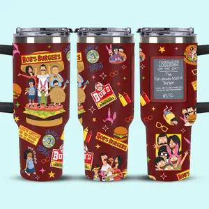 Bob’s Burgers v2 40oz Tumbler, Funny Cartoon Fan Stainless Steel Cup, Insulated Travel Mug, TV Show Graphic Drinkware