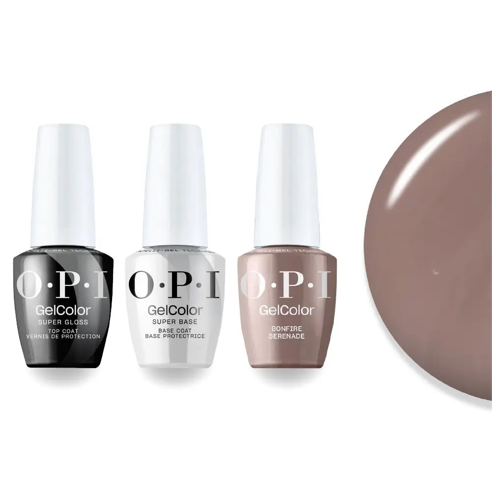 OPI Intelli-Gel Combo - Super Base Coat, Super Gloss Top Coat & N81 Bonfire Serenade, FREE Nail Sticker (Random)