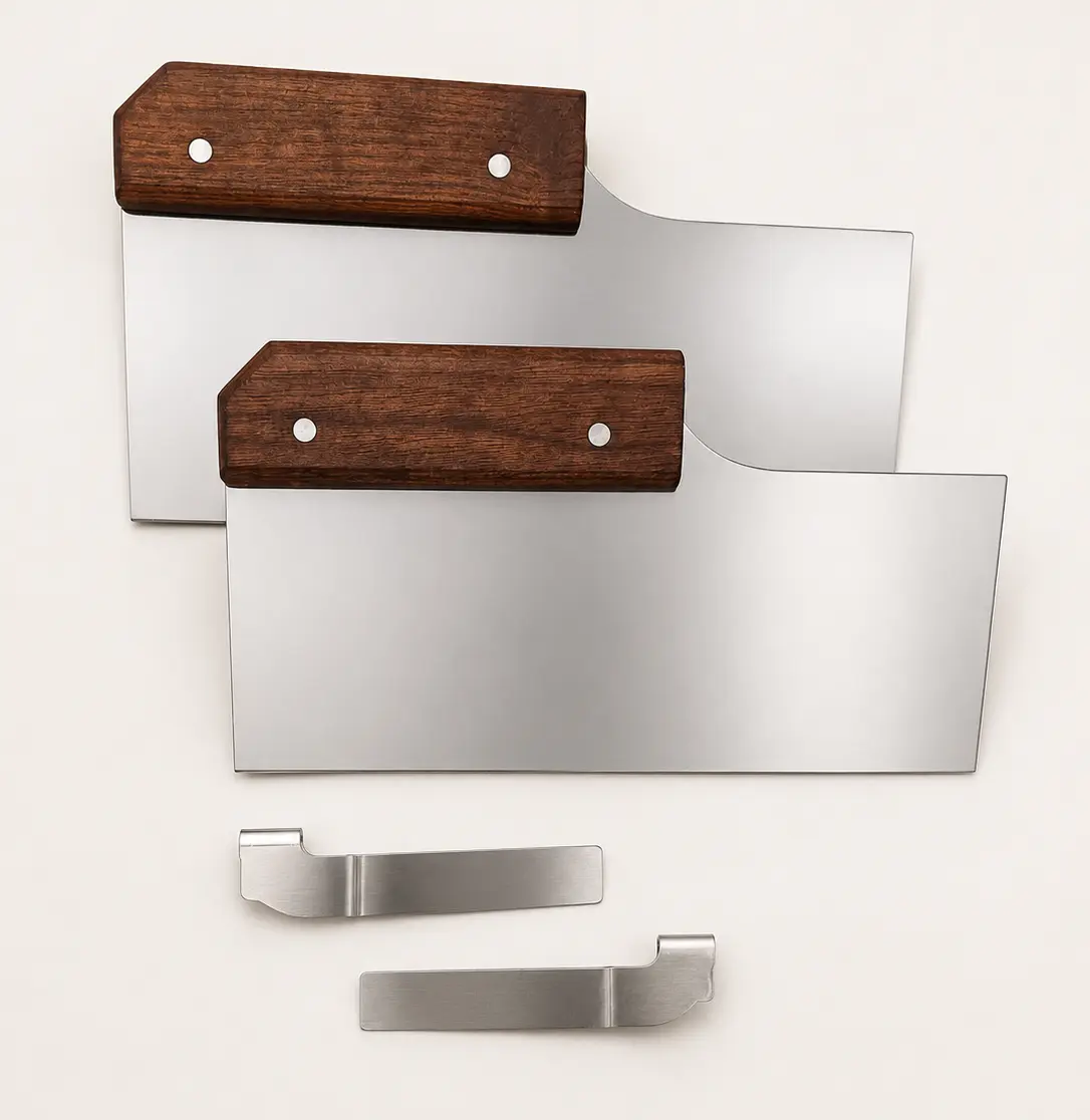 The Slade Flat Top Griddle Tool Set – 2 Stainless Steel Griddle Spatulas with Holders