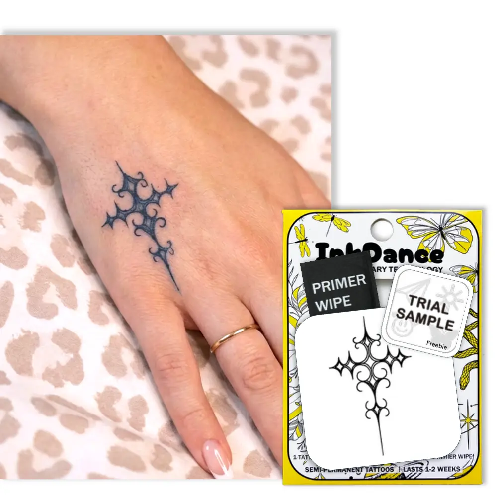 InkDance Semi-Permanent Tattoo, Gothic Cross, Long Lasting Temporary Tattoos, Waterproof Plant-Based Ink, Lasts 1-2 Weeks, Color Develops in 24 Hours  MNF182