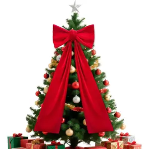 Christmas Tree Topper Bows - 19" x 40" Large Wine Red Velvet Bows, Big Bow Tree Toppers for Christmas Party Wedding Backdrop Wall Decor