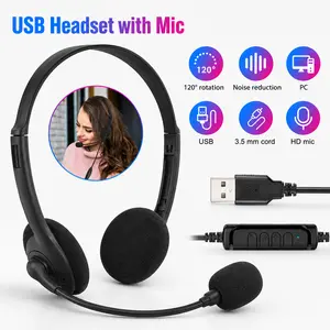 USB Headset with Microphone, Noise Cancelling Audio Headphone for PC Computer Call Chat