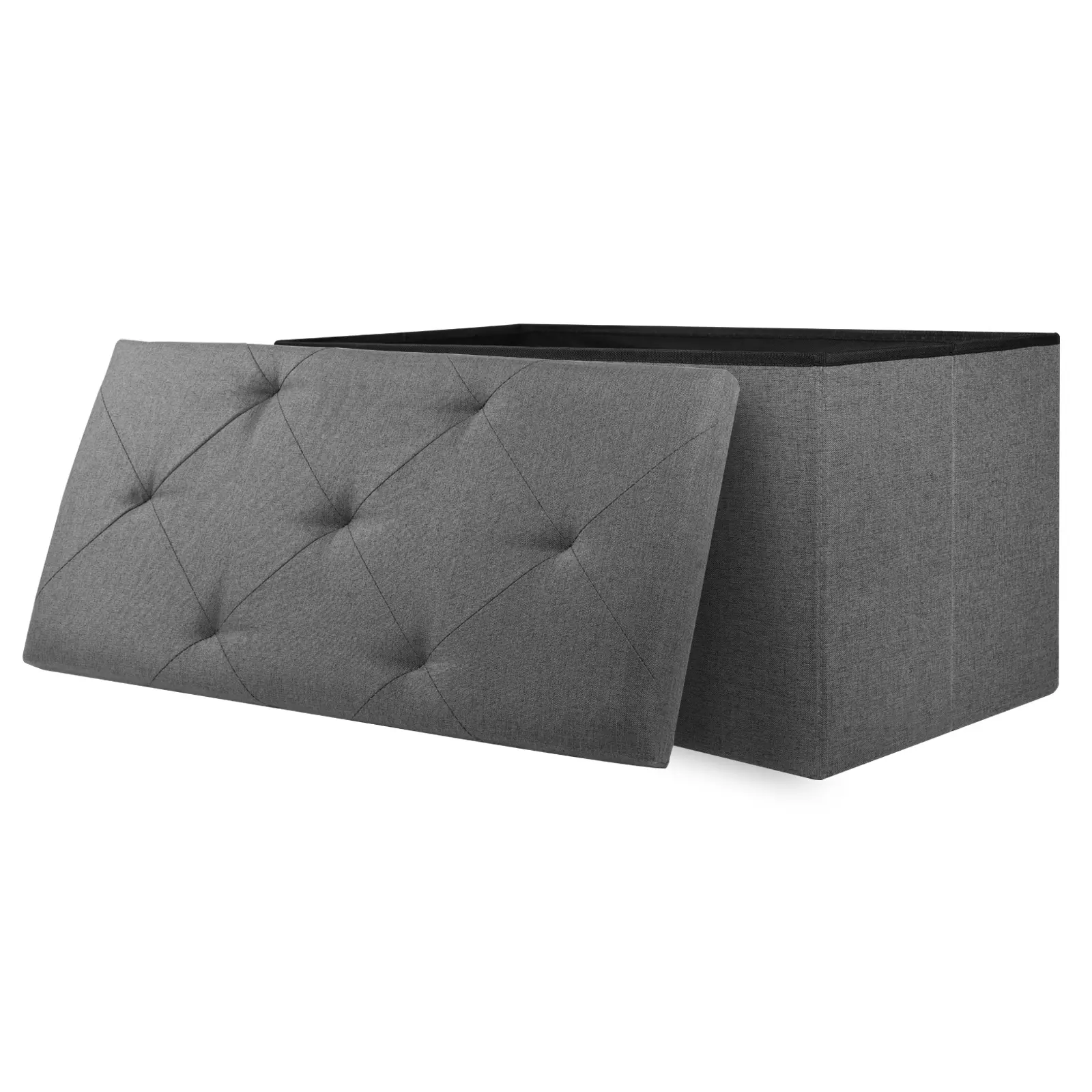 Linen Fabric Foldable Storage Ottoman Bench (15" D x 30" W x 15" H) - MDF Panels, Sturdy & Comfortable Padded Seat, 660 lbs Capacity, Assembly Required, Unpacked Box, End of Bed Stool, Foot Rest Organizer for Living Room, Bedroom