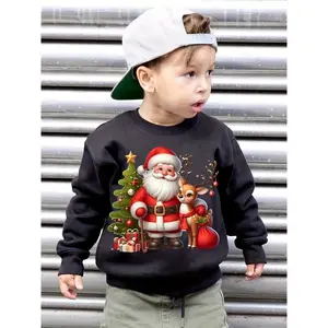 Boys' Autumn And Winter Stylish  Sweatshirt Featuring Christmas-Themed Prints of Santa Claus And Reindeer, Perfect for Casual Wear with Long Sleeves.
