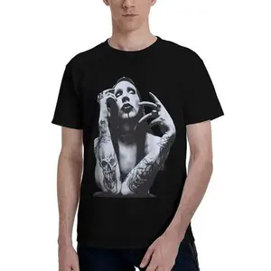 Marilyn Manson T-Shirt Men's Fashion Casual Soft Cotton Short Sleeve T-Shirt Unisex Crew Neck Top Unisex Menswear Garment Hem Straight